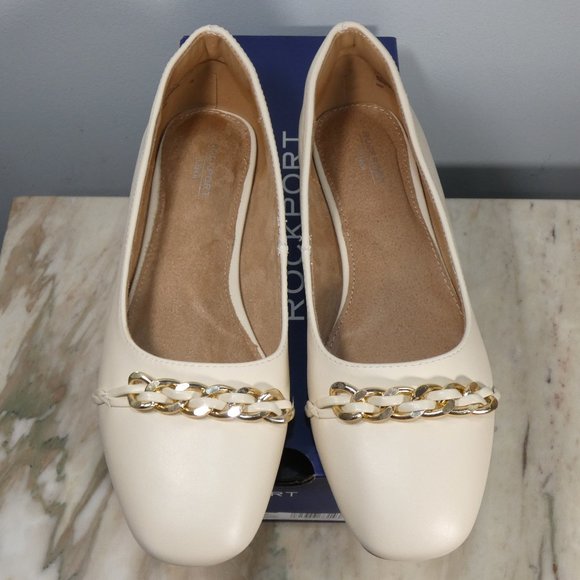 NiB Elegant Vanilla Leather Rockport Women's Zoie Chain Ballet Flat 9.5 - Picture 14 of 16